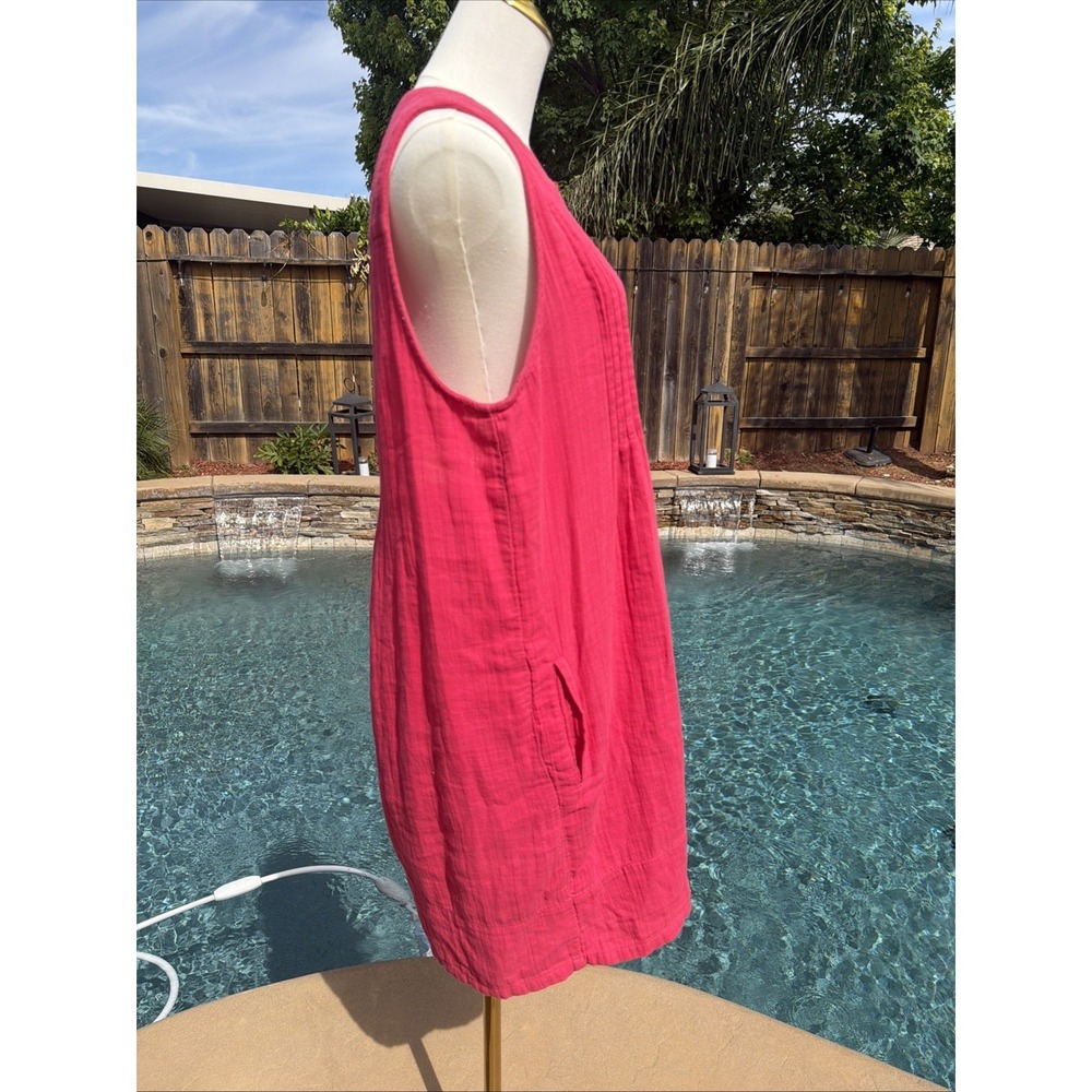 Quince Shift Mini Dress Hot Pink Cotton Gauze Sleeveless Pintuck Cotton L - Picture 6 of 8